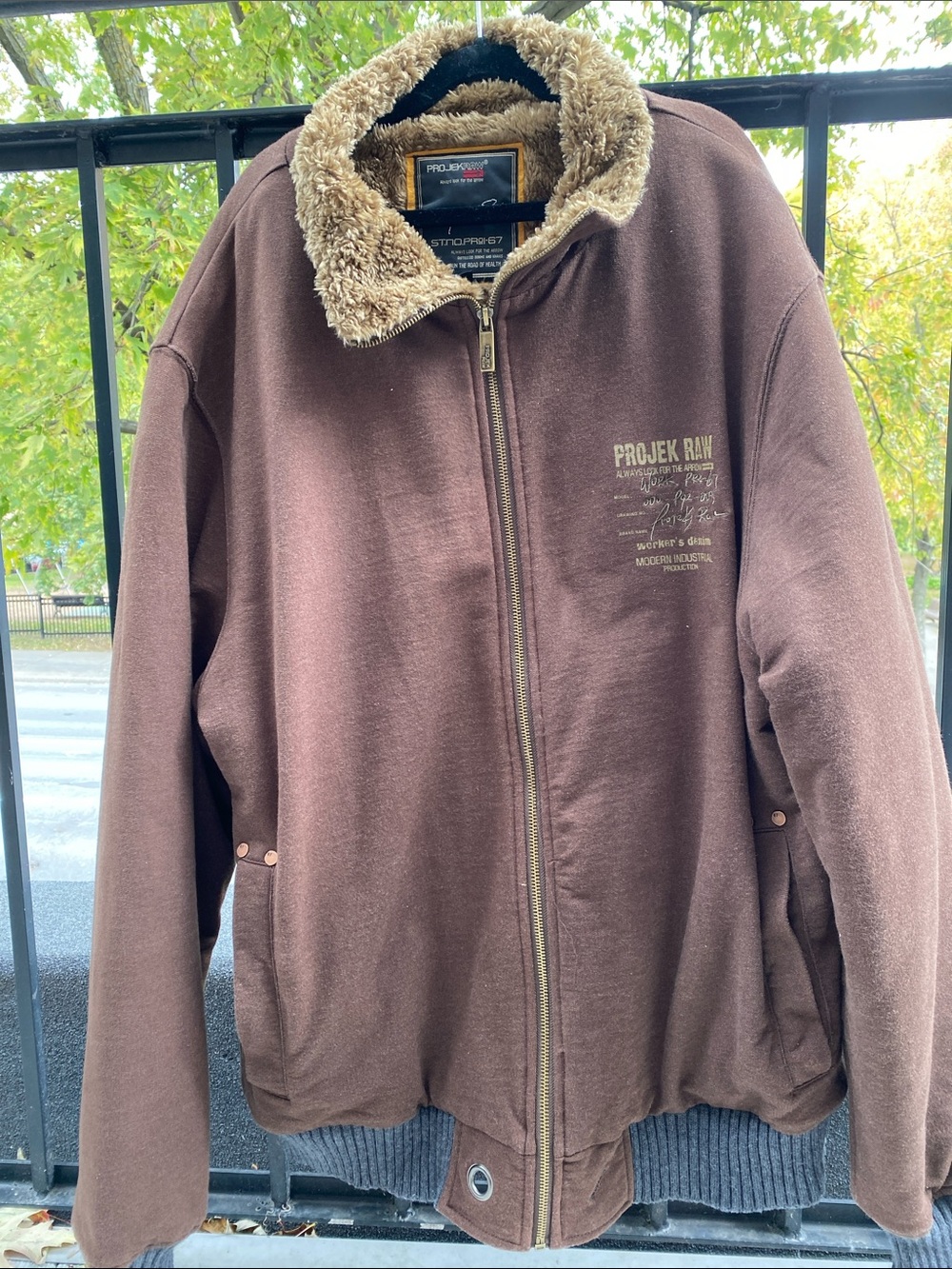 Brown Zip-Up Sherpa Collar Bomber Jacket